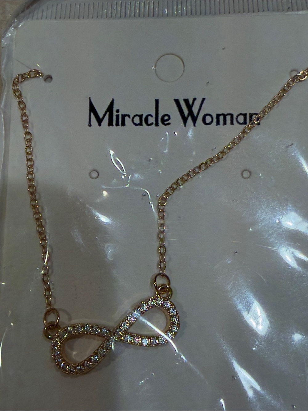 Miracle Woman Gold Infinity Pendant Necklace with Clear Crystals